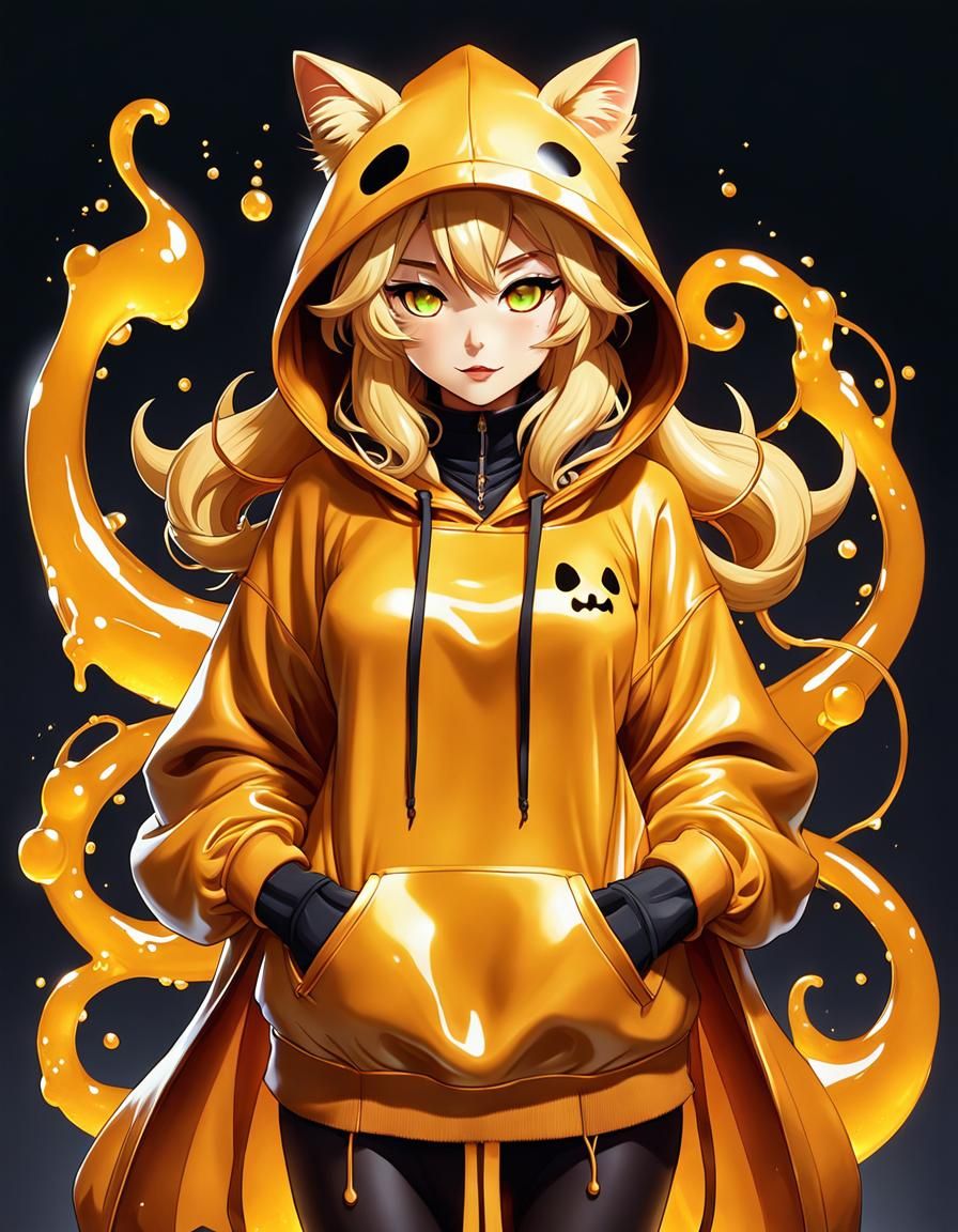 Slime Cat Girl in Hoodie: Halloween Style