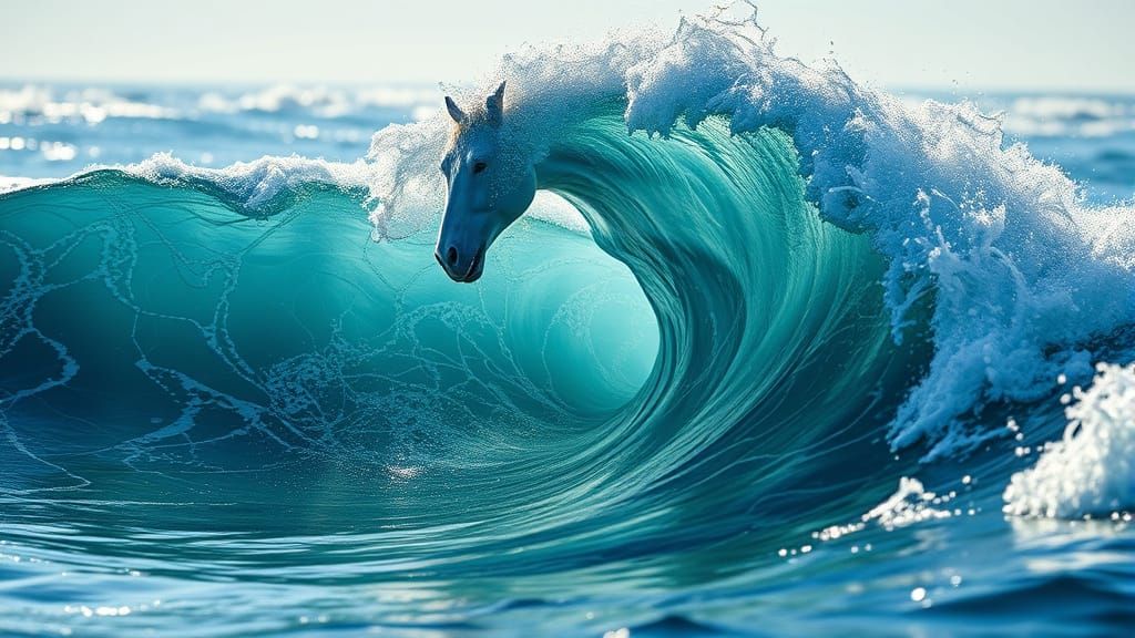 Abstract Giant Made of Water and Sea Horses