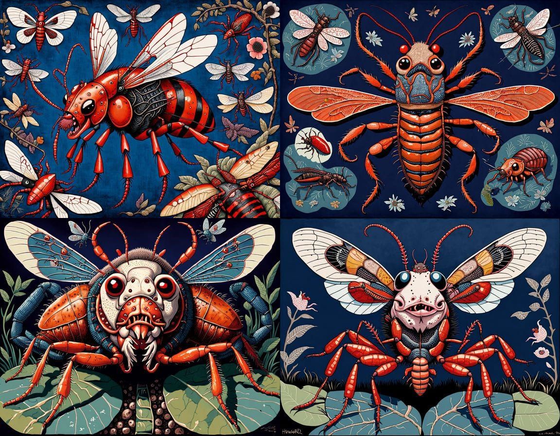 Surreal Asian Insectoid Creature in Textile Art Style