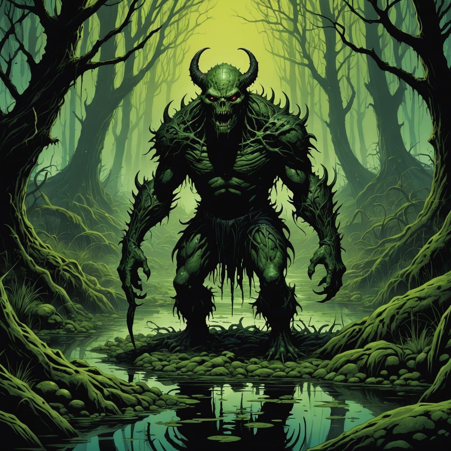 Eerie Swamp Creature in Comic Book Art Style