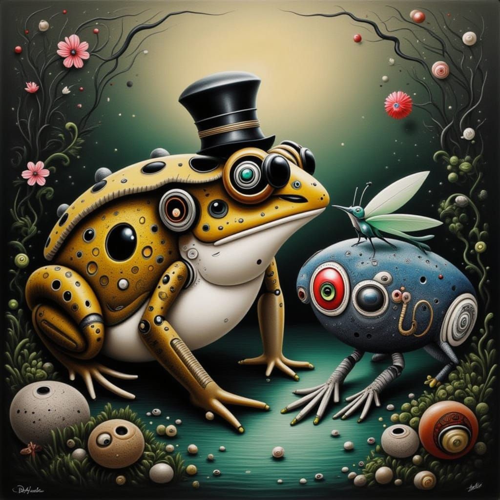 Steampunk Toad and Fairy in Acrylic Painting