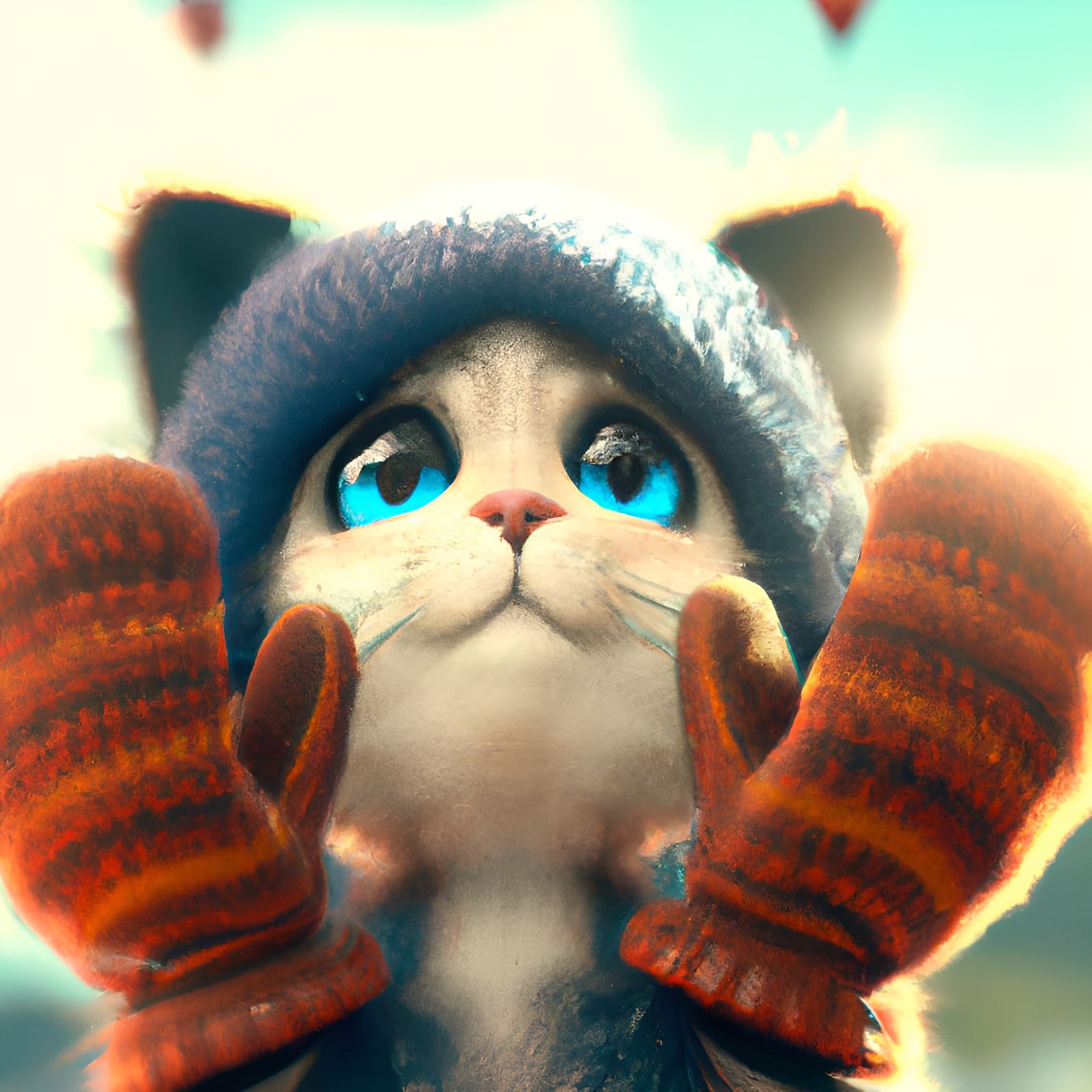 Adorable Kitten Wearing Mittens: Detailed 3D Render