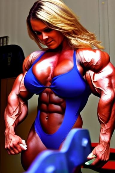 Muscular Female Bodybuilder in Wrestling Ring