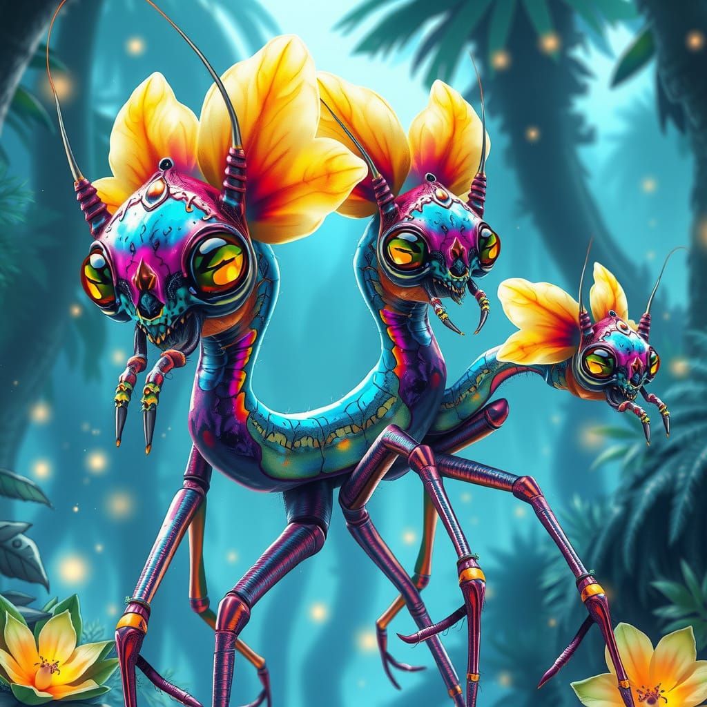 Iridescent Alien Beings with Mantis Shrimp Eyes and Orchid P...