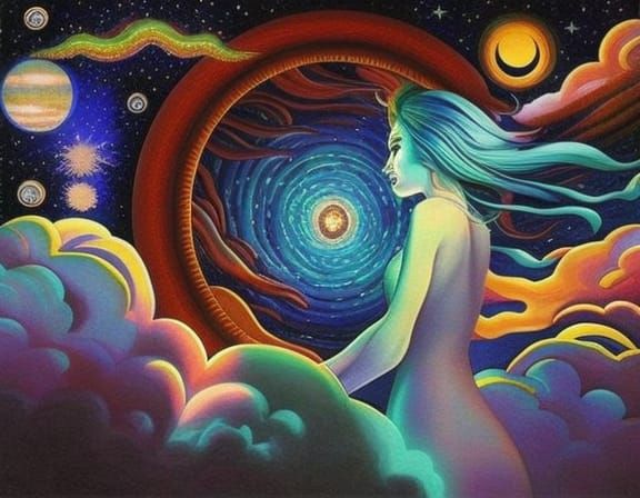 Celestial Woman in Starry Night Automobile