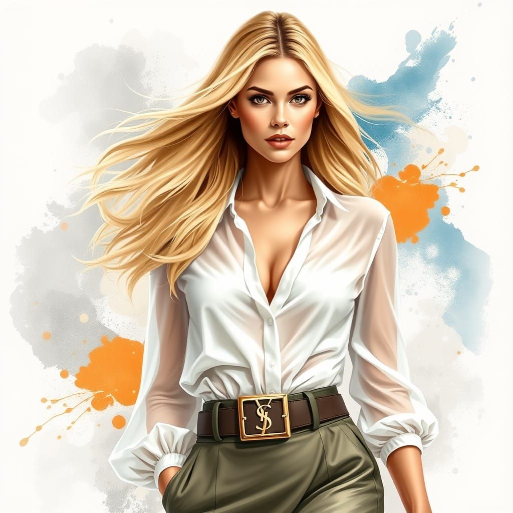 Elegant Woman in Watercolor Bokeh Background