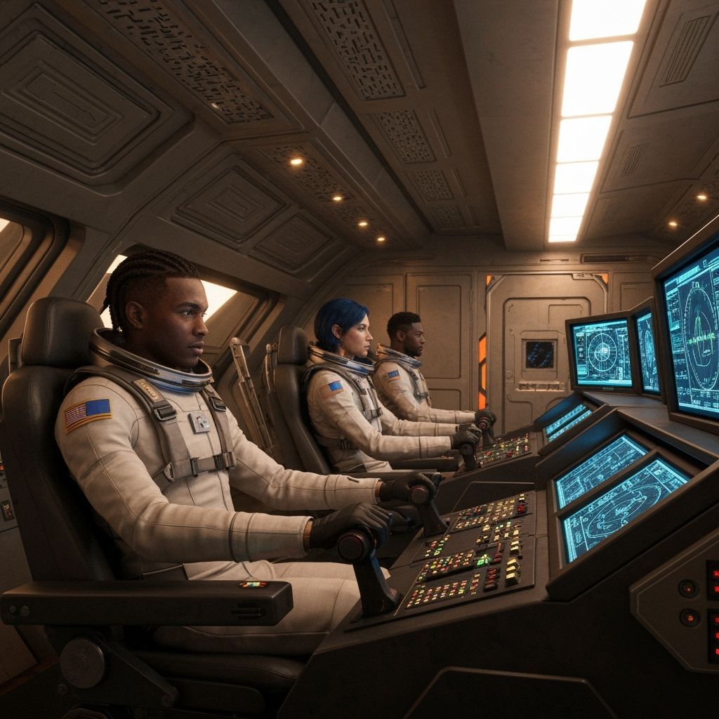 Futuristic Rocket Interior with Astronauts Piloting