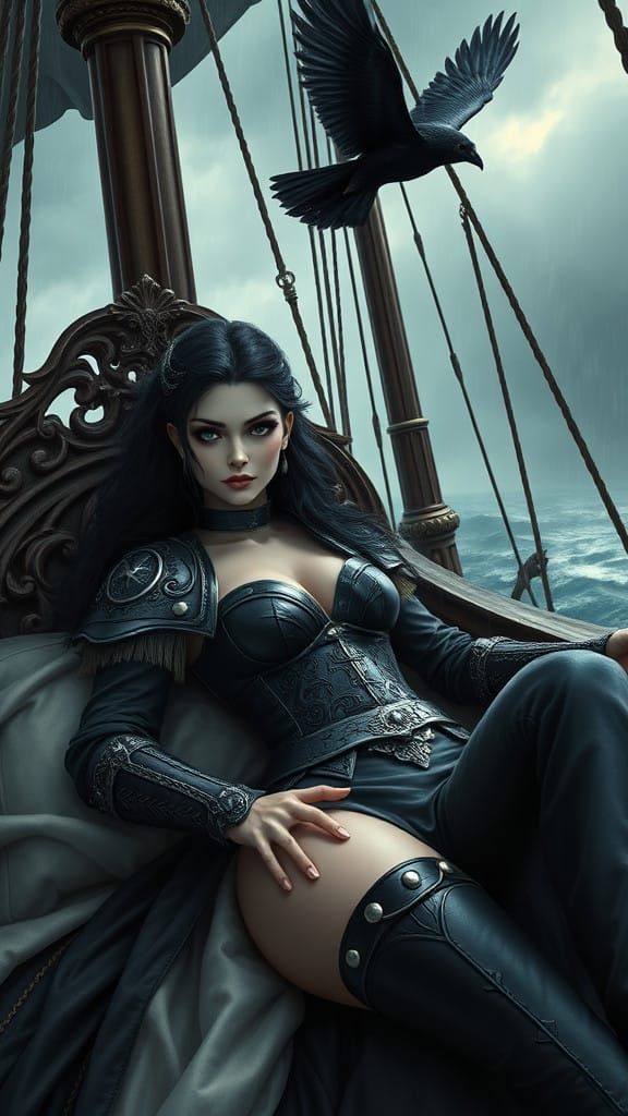 Gothic Viking Warrior Queen on Her Majestic Longship