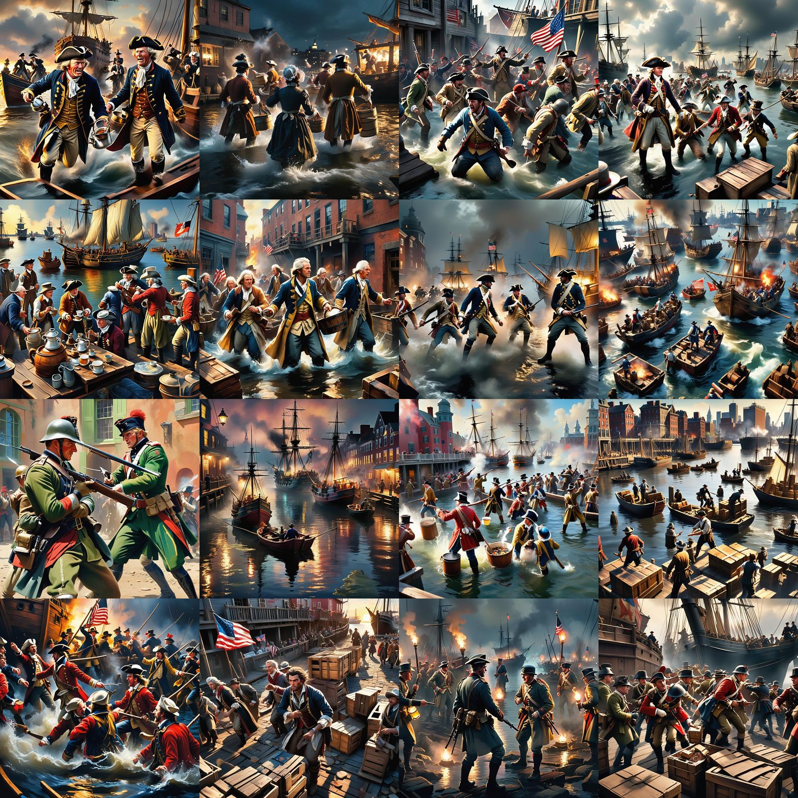 Hyperrealistic Boston Tea Party: A Detailed Portrayal