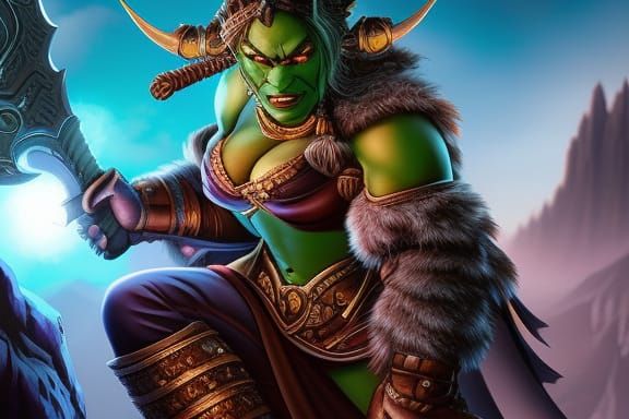 Fearsome Female Orc in Dank Cave