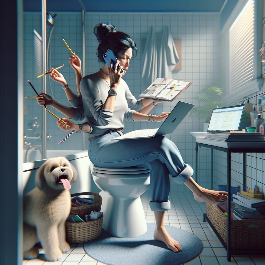 Woman Juggling Work Life as 3D Game Art