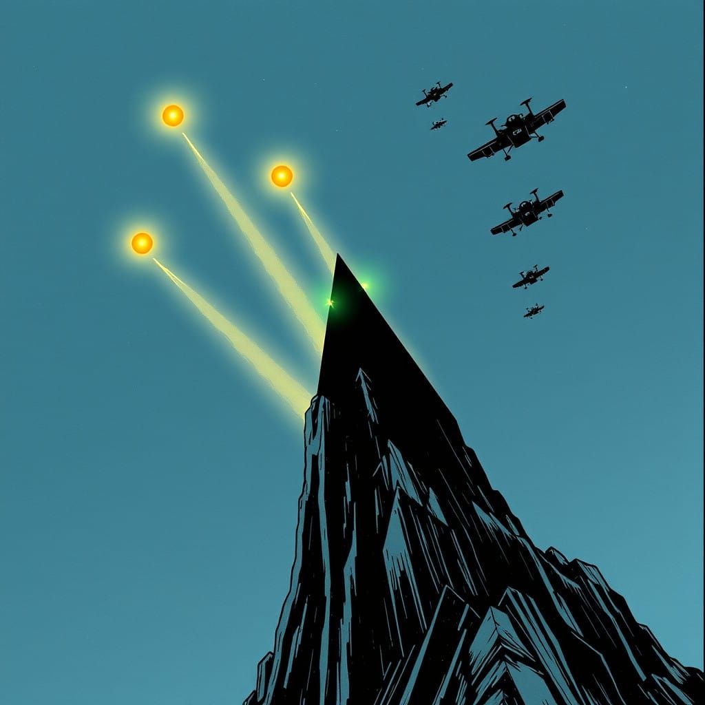 Vintage Comic-Style UFO Landing on New York Coast