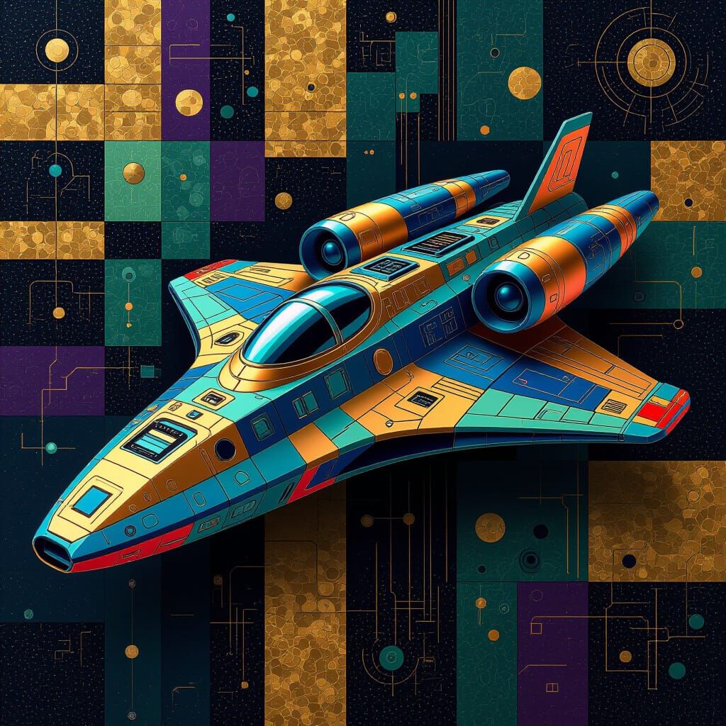 Sci-Fi Spaceship Patterns in Gold and Purple Hues