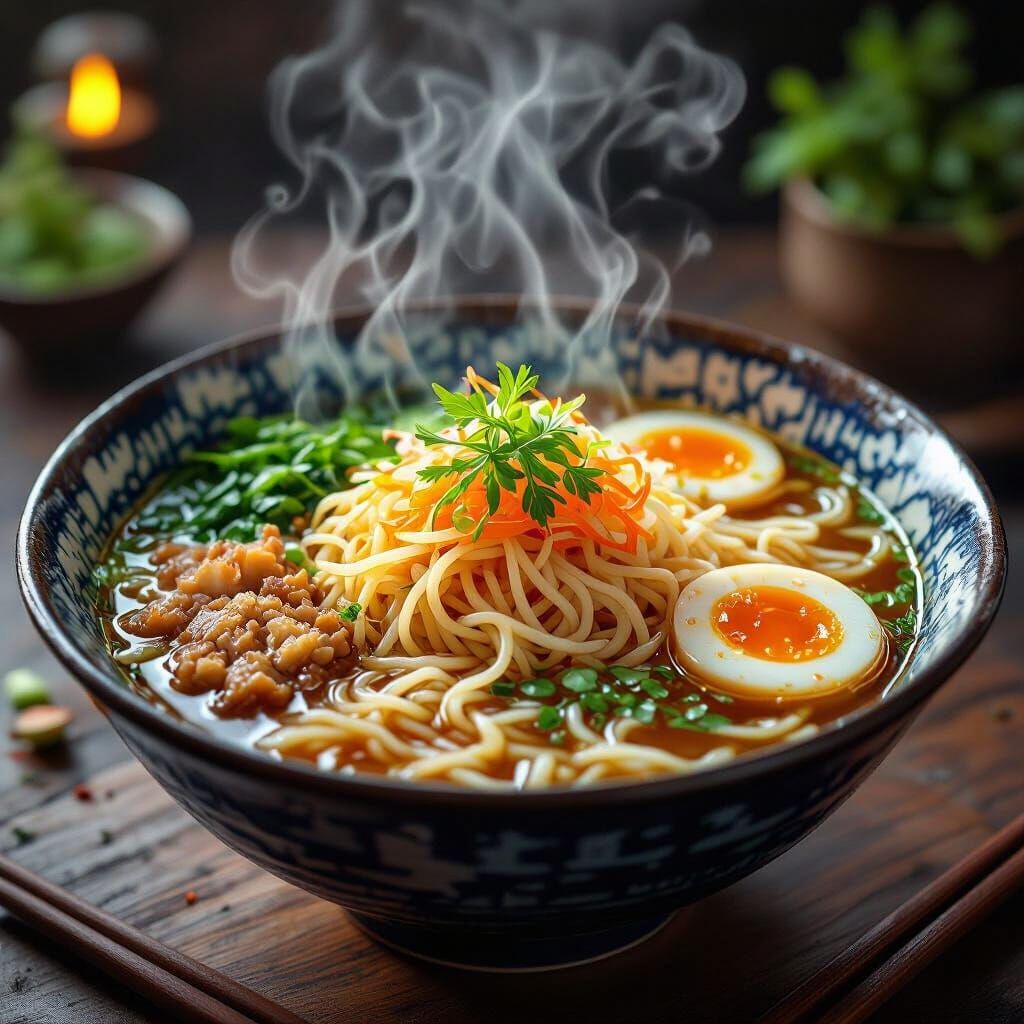 Cyberpunk Ramen Bowl with Bioluminescent Broth