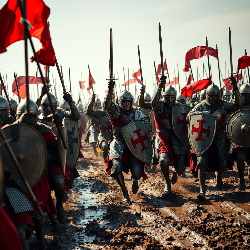 Norman Knights Charge in Realistic Battle Scene