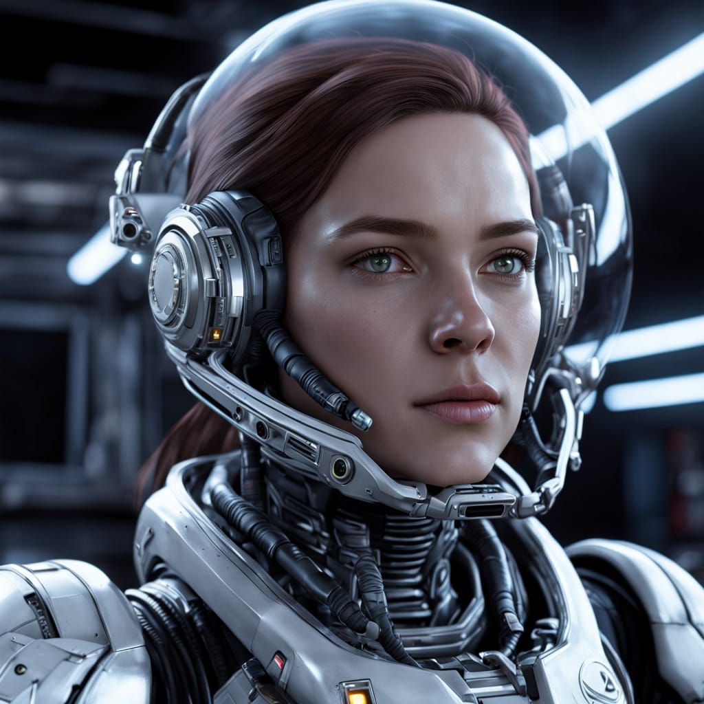 Portrait photography, a cyborg astronaut woman