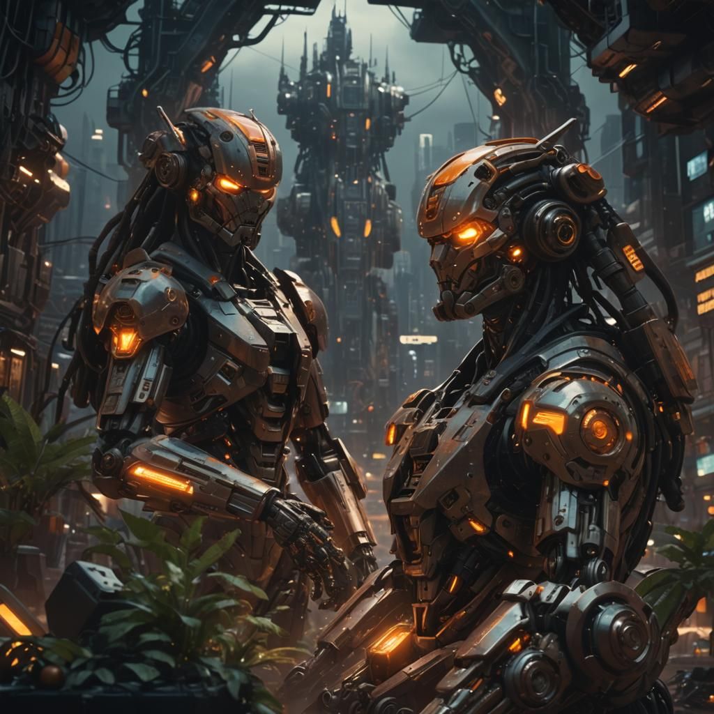 Futuristic Mech in Neon Cityscape, Sci-Fi Art