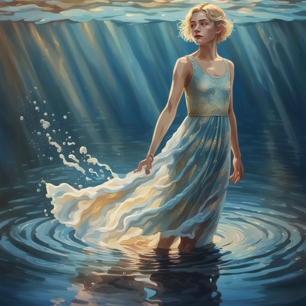 Blonde Girl in Water Dress: Fantasy Realism Portrait