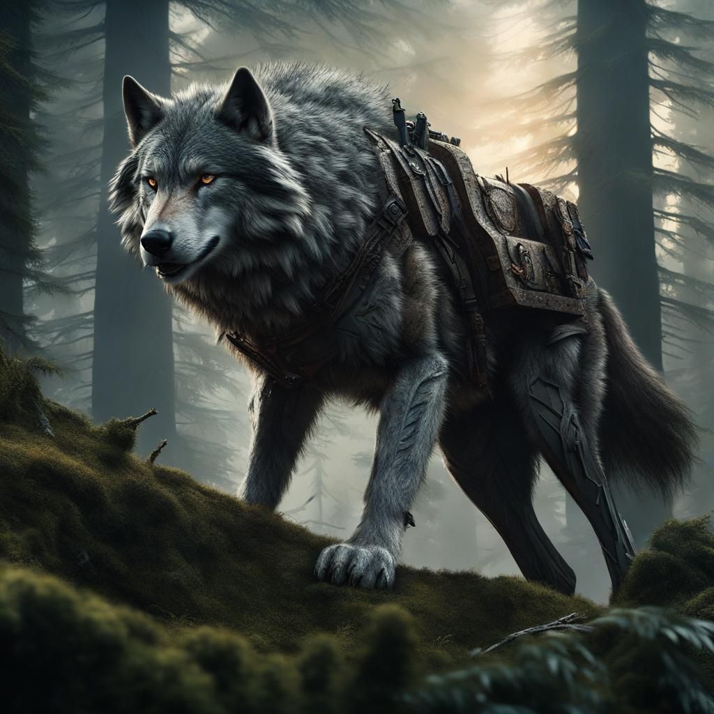 Epic Timberwolf in Detailed Forest Scene