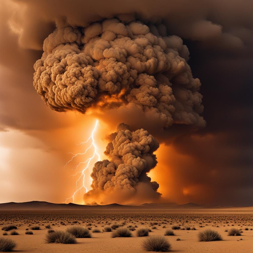 Biblical Dust Storm with Four Winged Creatures