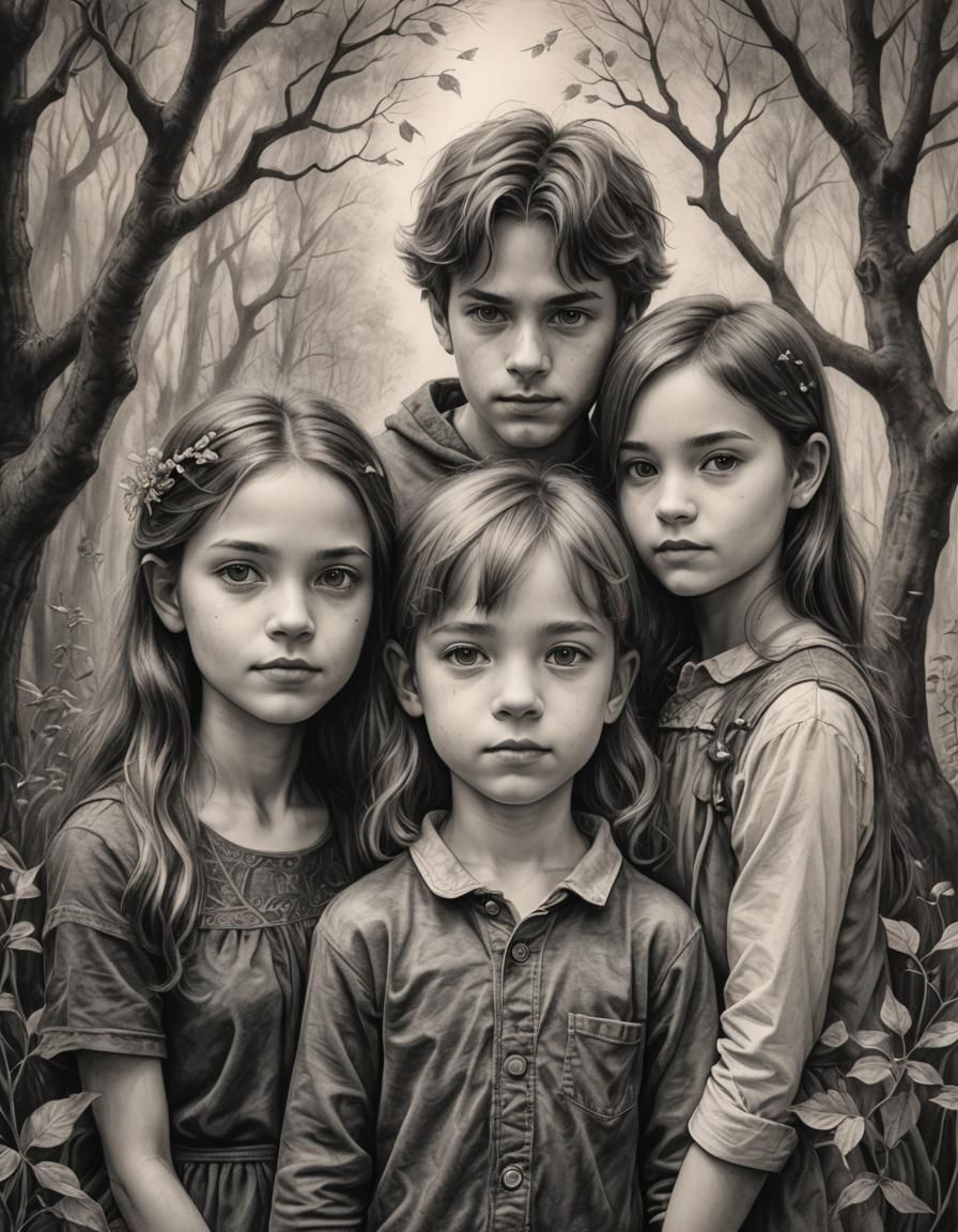 Fantasy Family Portrait in Charcoal