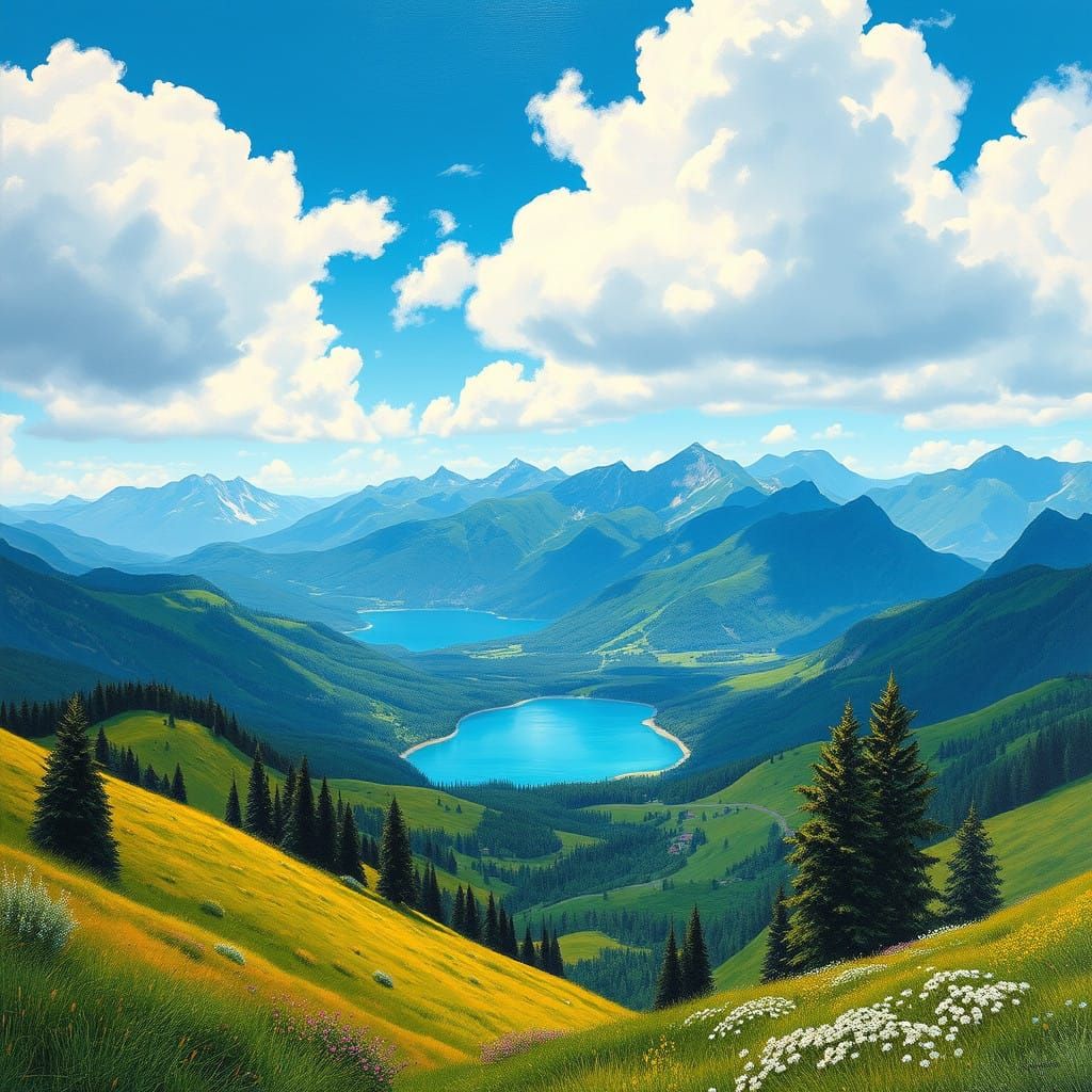 Idyllic Mountain Landscape with Tranquil Lake