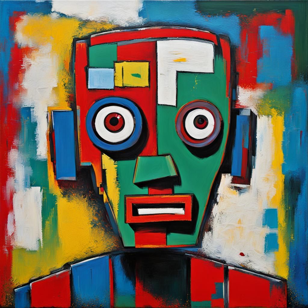Pop Art Cyborg Robot in Basquiat Style