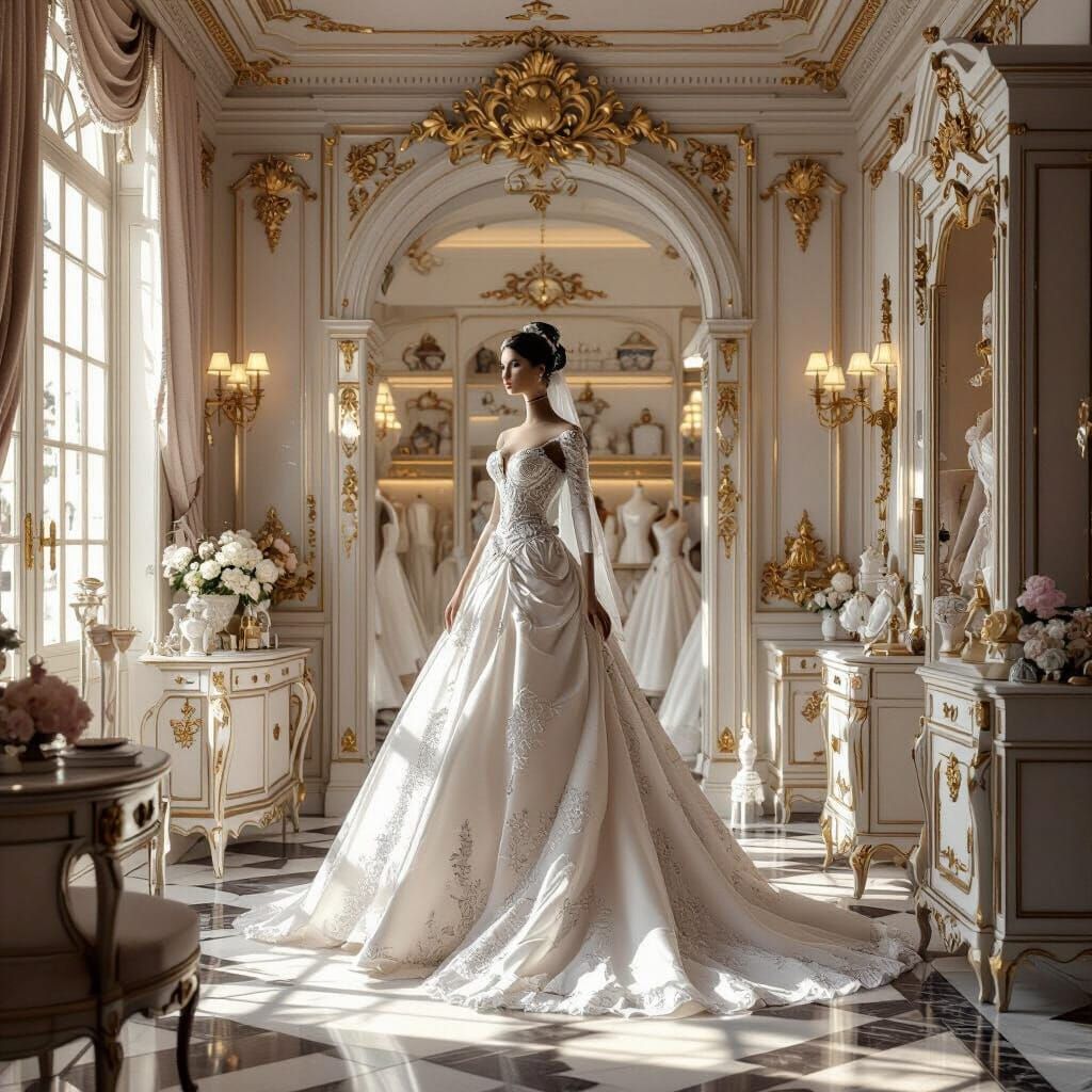 French Rococo Bridal Shop with Fantastical Gown