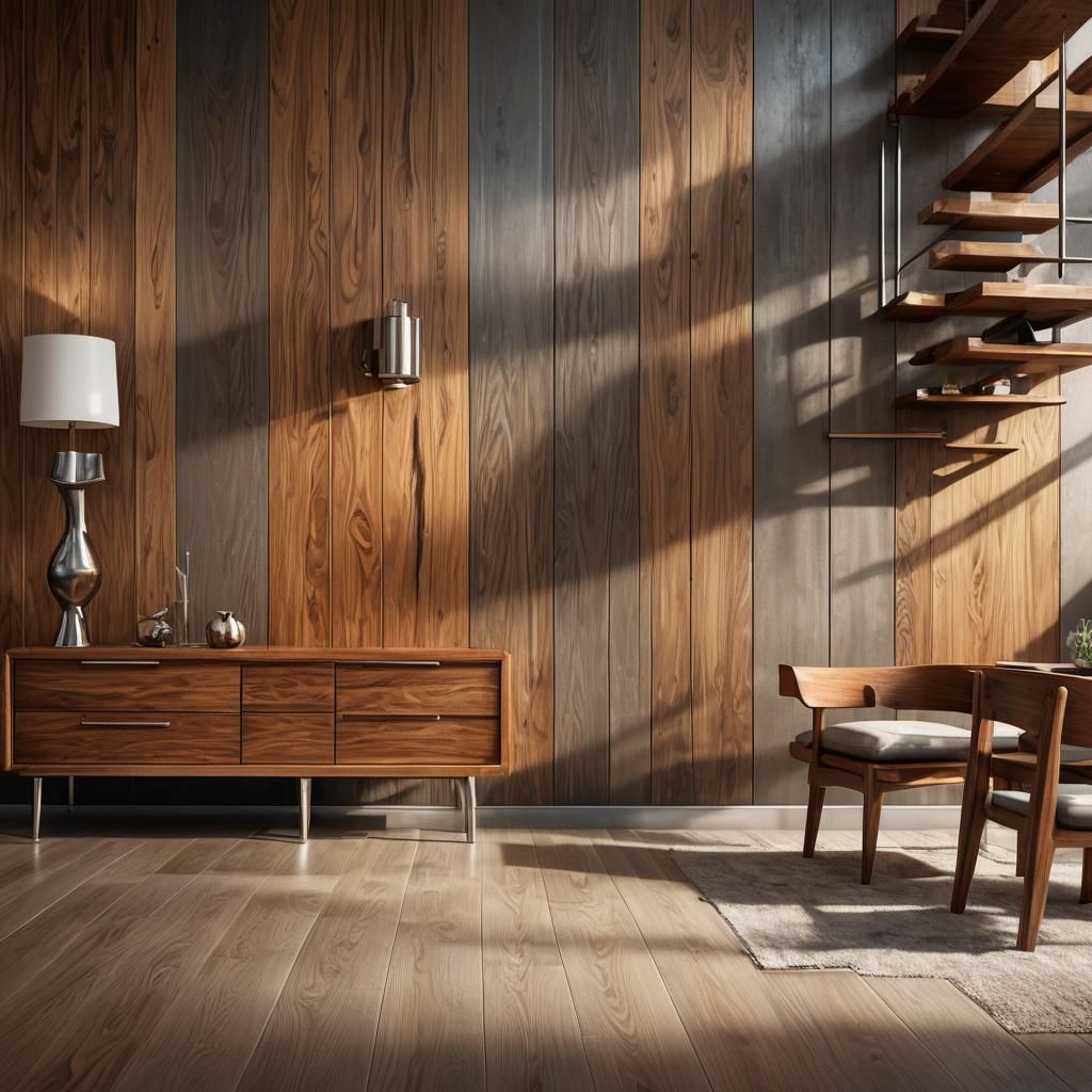 Modern Living Room with Wooden Furniture in Hyperrealism