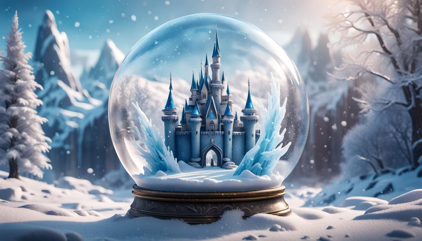 Magical Winter Castle in Snow Globe