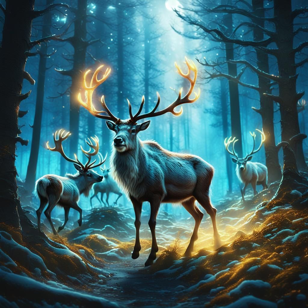 Antlers of Doom: A reindeer with glowing, razor-sharp antlers chasing mischievous elves through the forest.