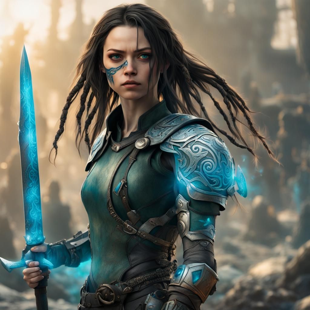 Viking Battle Angel with Flaming Axe in Digital Art