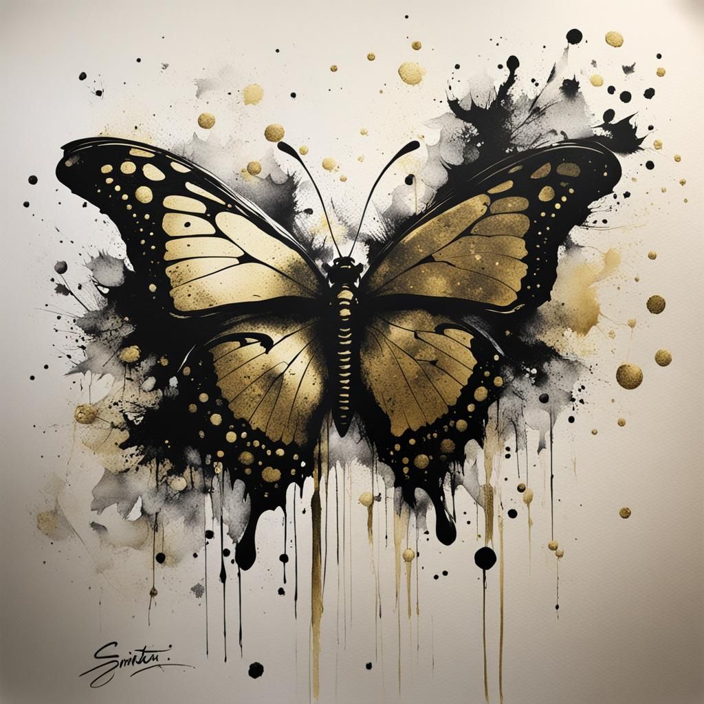 Elegant Butterfly Sketch with Gold Accents