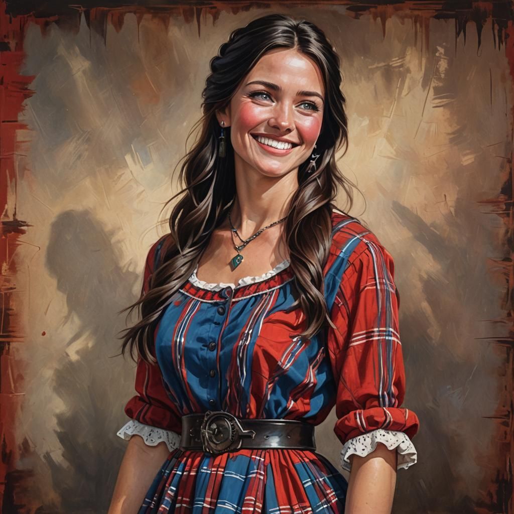 Woman in Red Plaid Dress, Hyperrealistic Portrait