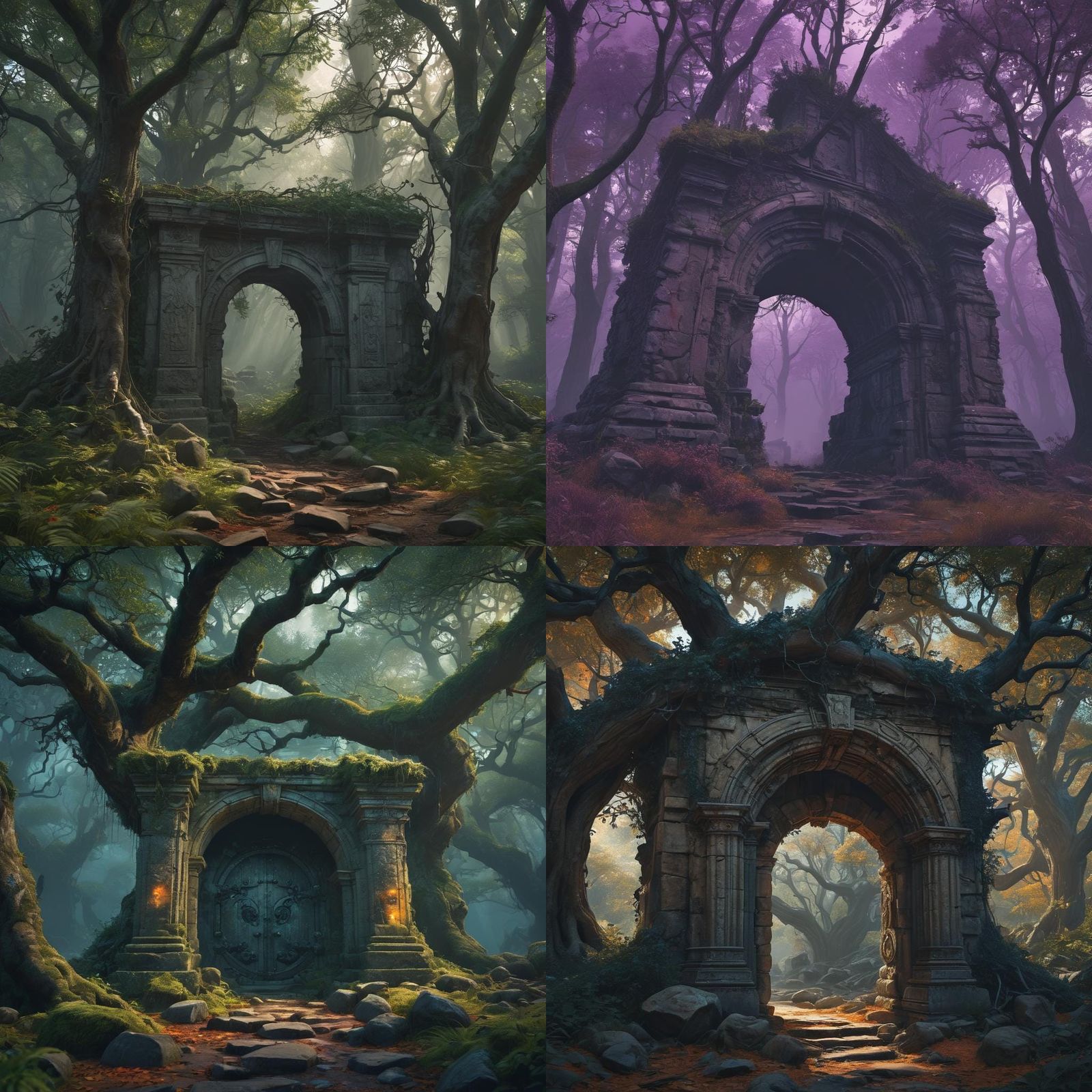 Enchanted Portal in Overgrown Forest, Fantasy Concept Art