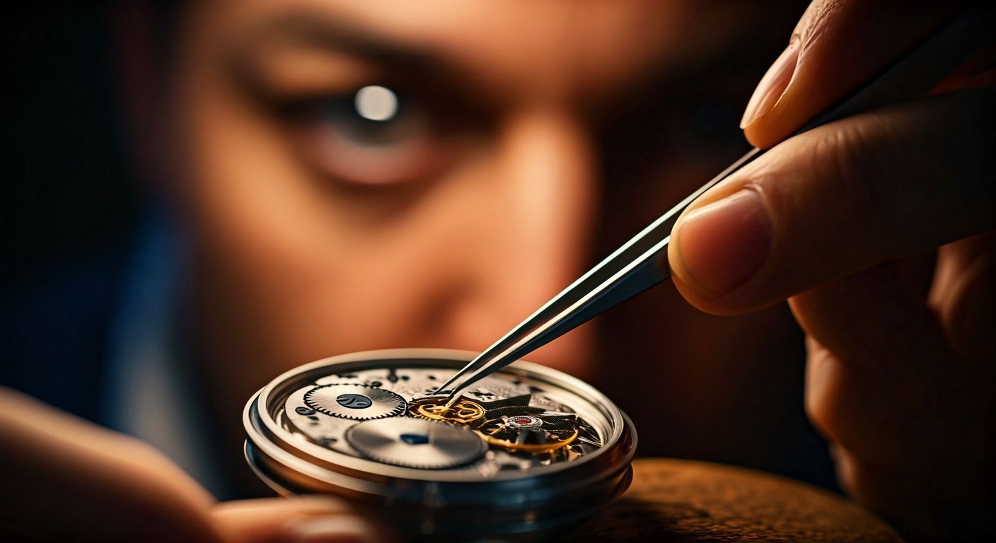 Master Watchmaker Assembling Intricate Timepiece in Warm Ate...