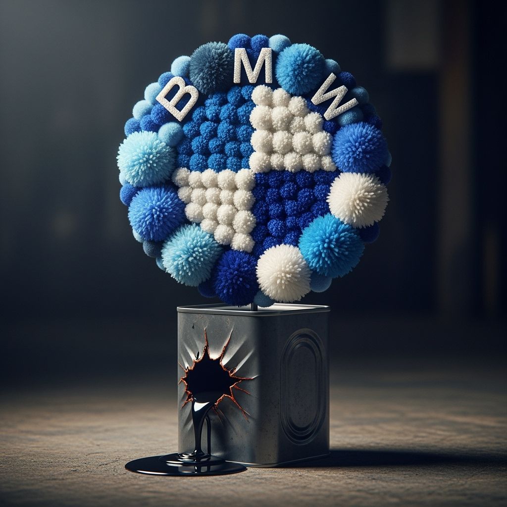3D BMW Logo Crafted from Pom-Poms on Oily Pedestal