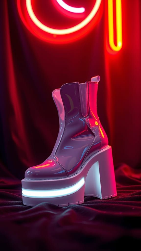 Hyperrealistic Neon Ankle Boots in Futuristic Design