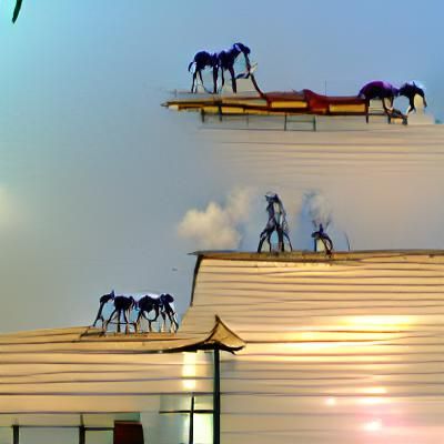 Horses on Stilts on a Rooftop