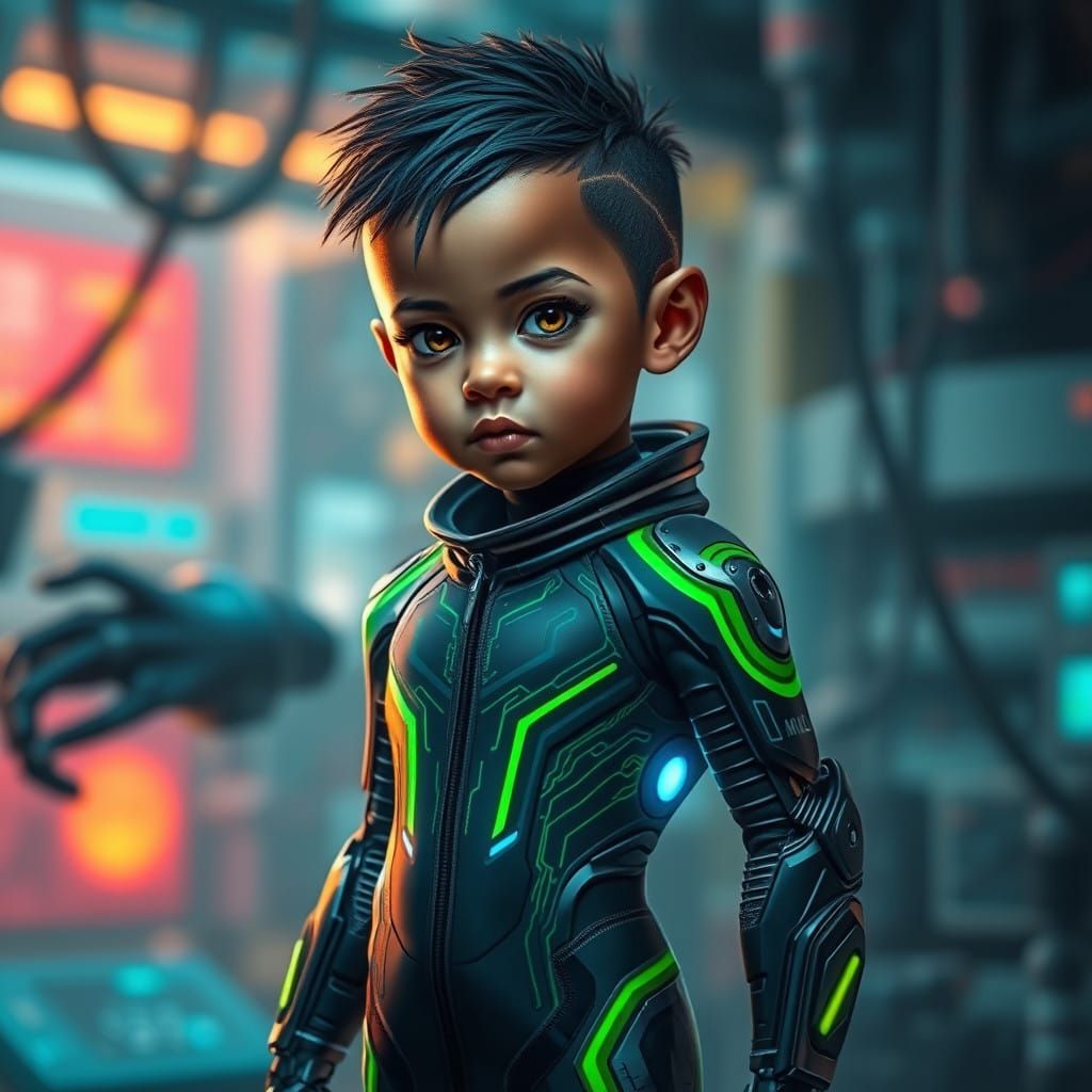 Heroic Cybernetic Youth in High-Tech Armor