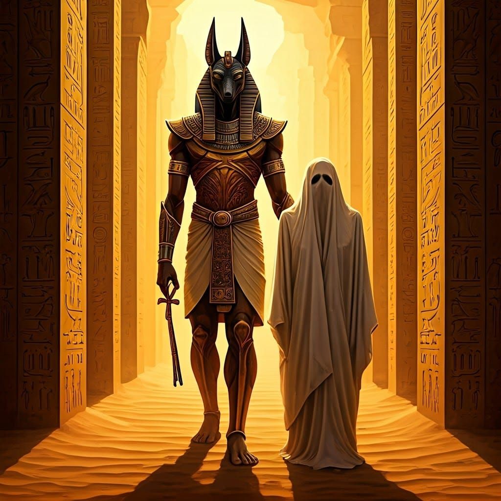 Anubis Leads Soul Through Underworld Gates