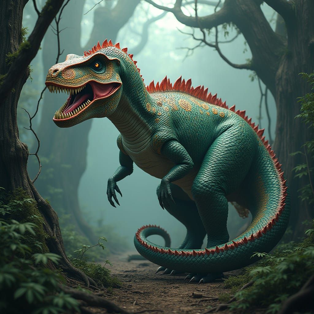 Ethereal Prehistoric Hybrid in a Fantastical Forest