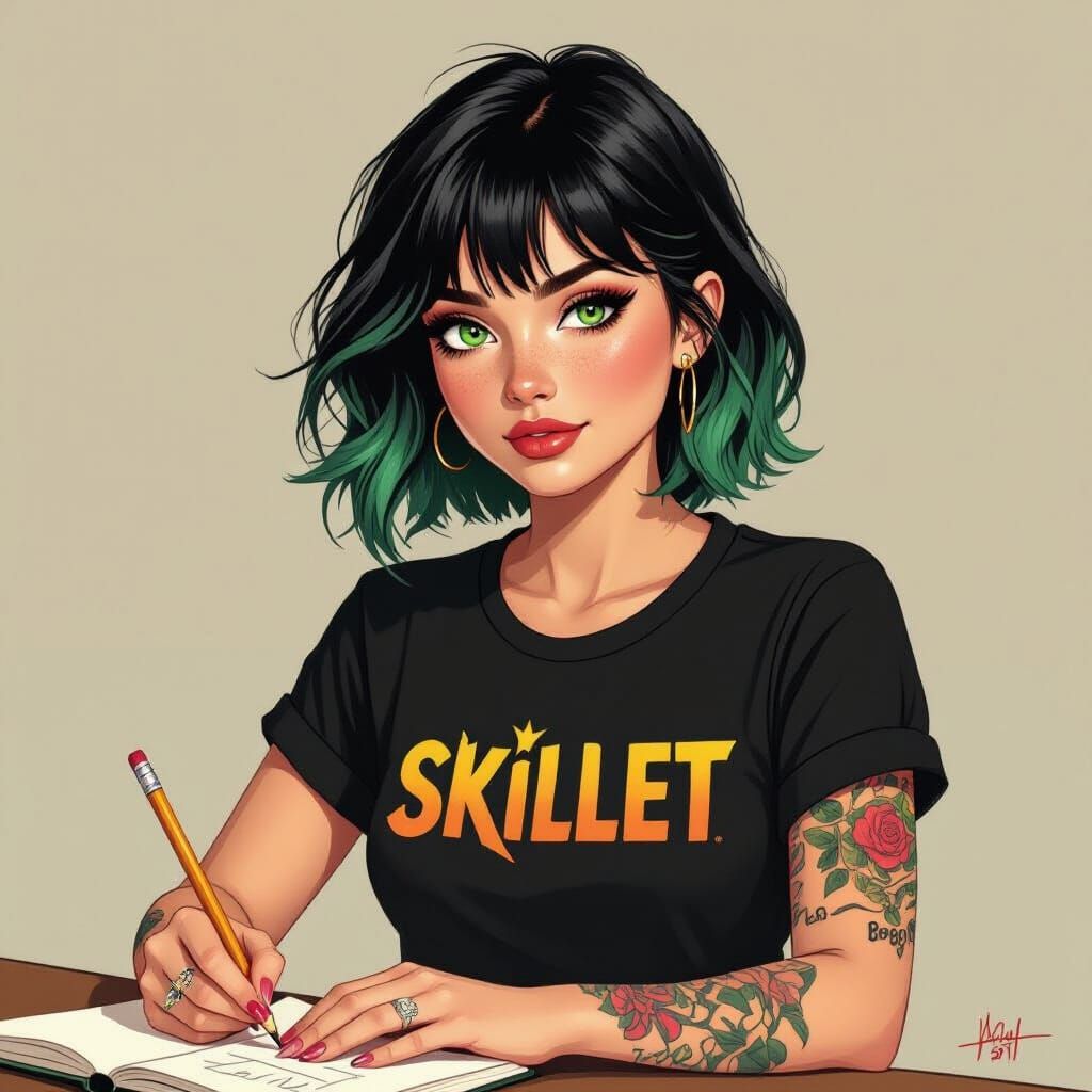 Young Woman Sketching in Rockwell-Inspired Realism