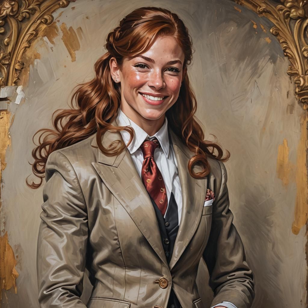 Baroque Oil Painting: Hyper-Muscular Girl Bodybuilder