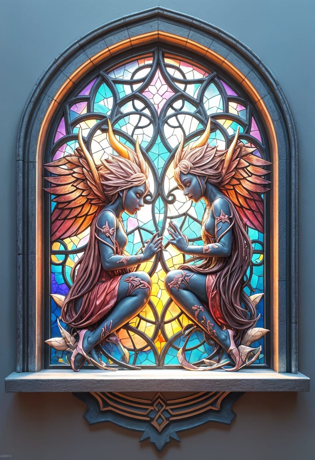 Vibrant Stained Glass Beings in Ethereal Pastel Hues