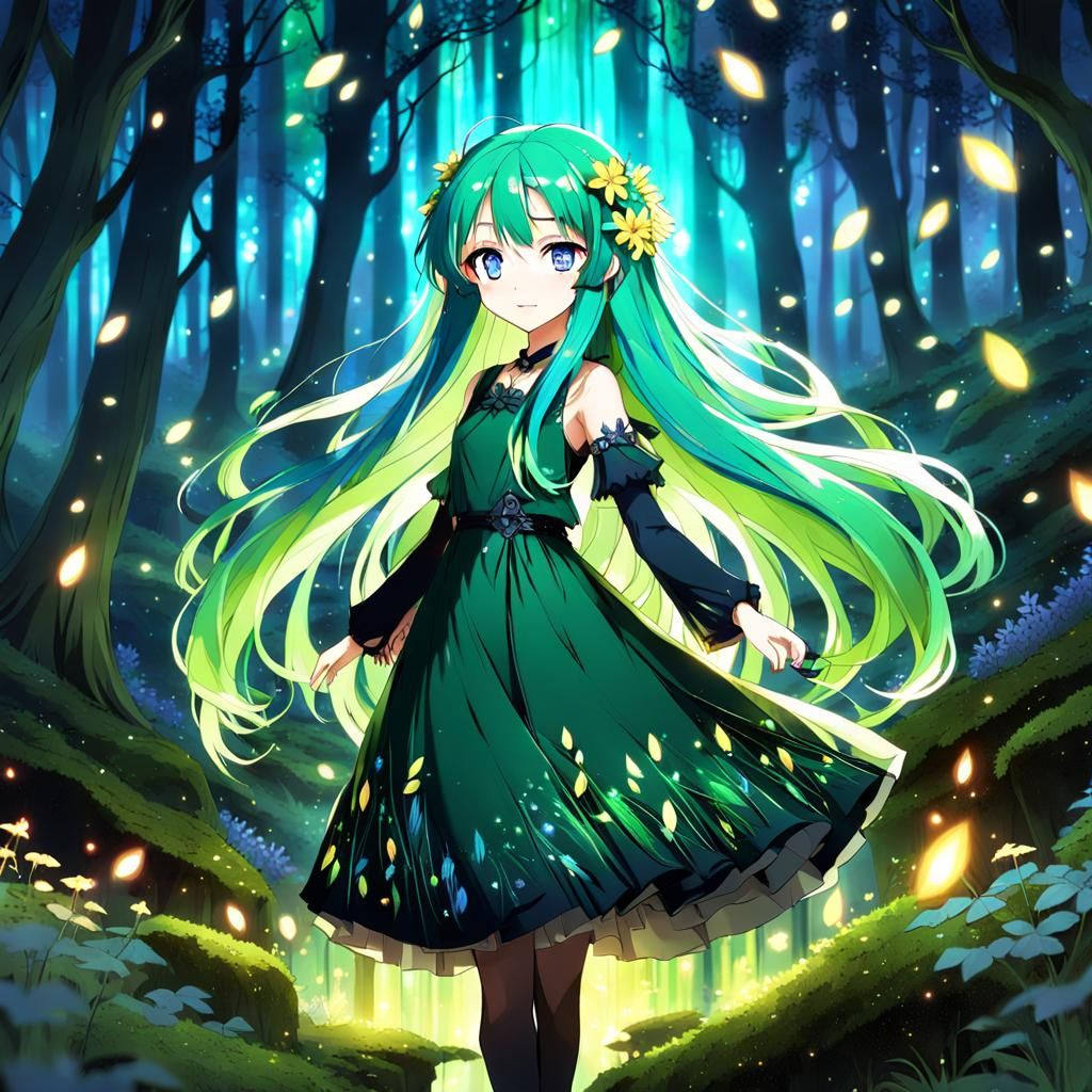 Anime Girl in Enchanted Forest: Key Visual Art