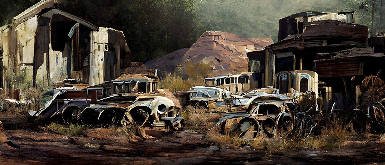 Desolate Mining Town Wasteland: Oil Painting