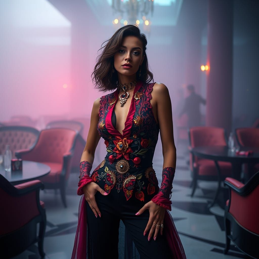 Luxurious High-Fashion Portrait in Moody, Cinematic Style