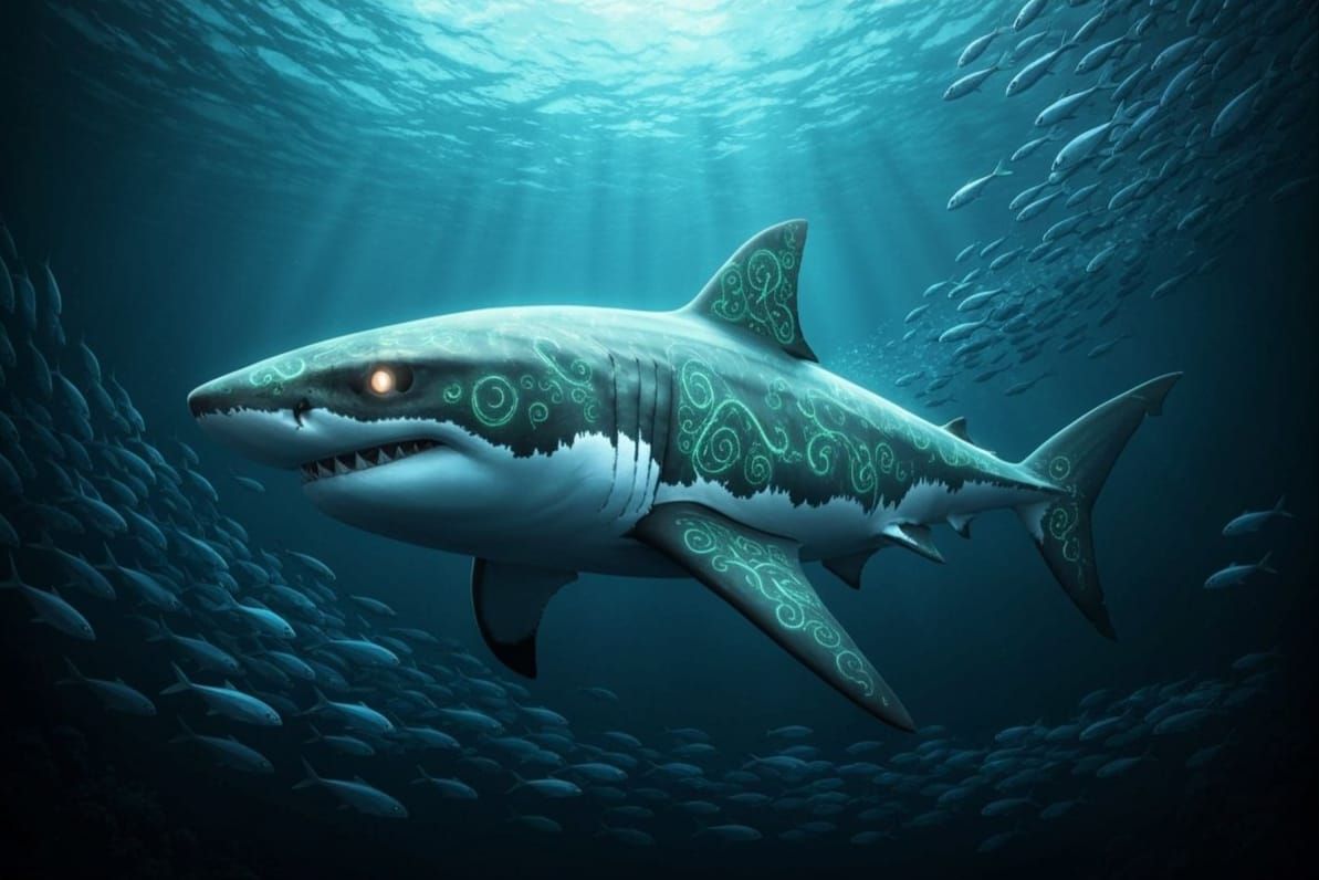 Bioluminescent Shark in the Dark Abyss