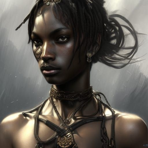 Gothic Female Warrior Portrait in Hyperdetailed Style